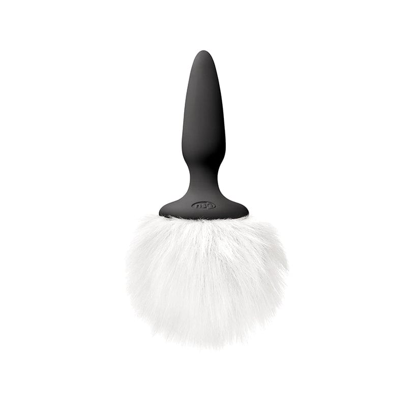 NS Novelties Mini Black Butt Plug with Soft White Fur Bunny Tails for Adult Role - Playing