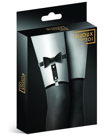Bijoux Pour Toi Adjustable Black Leather - Style Garter with Elegant Bow for Fashion - Forward Individuals