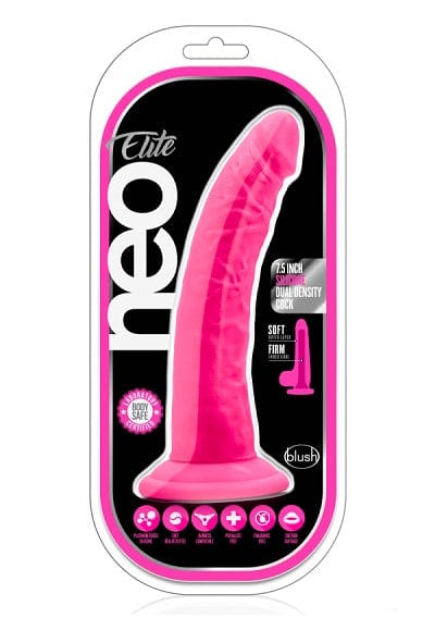 Blush Neo Elite Neon Pink 7.5 - Inch Silicone Dual - Density Realistic Adult Dildo for Solo or Harness Play