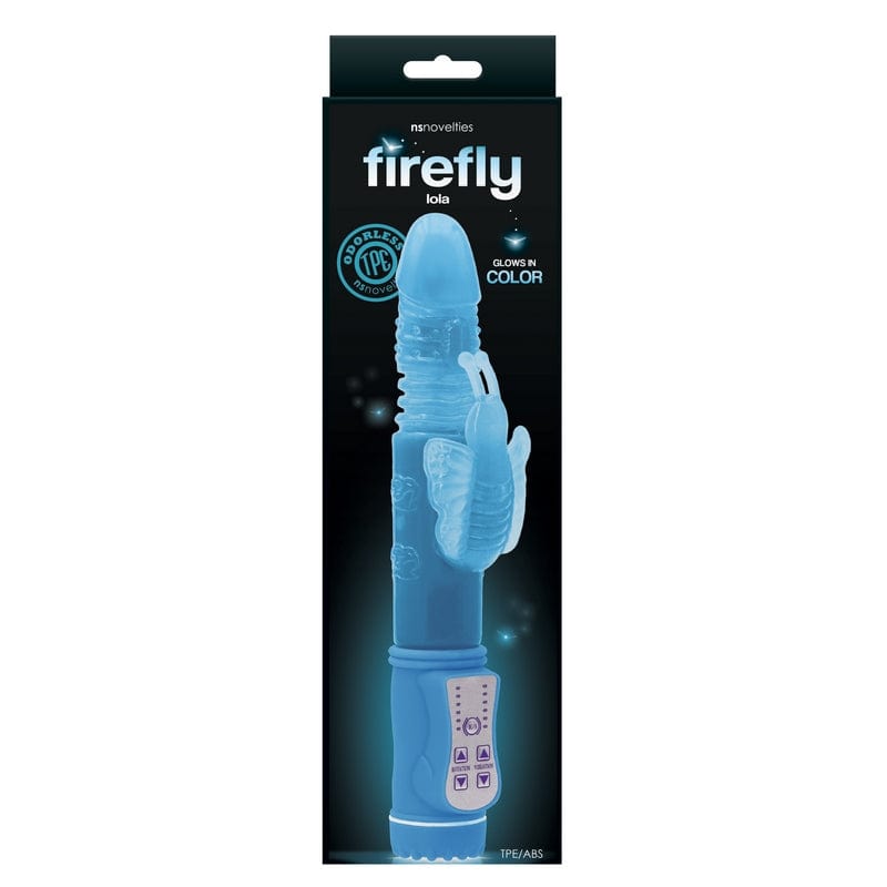 NS Novelties Firefly Lola Blue Vibrator: Thrusting & Rotating Glow-in-the-Dark Rabbit