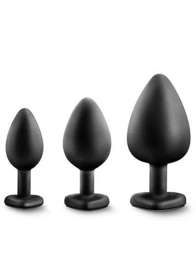 Luxurious Blush Black Anal Training Kit with Sparkling White Gemstone Bling Plugs for Beginners and Experts