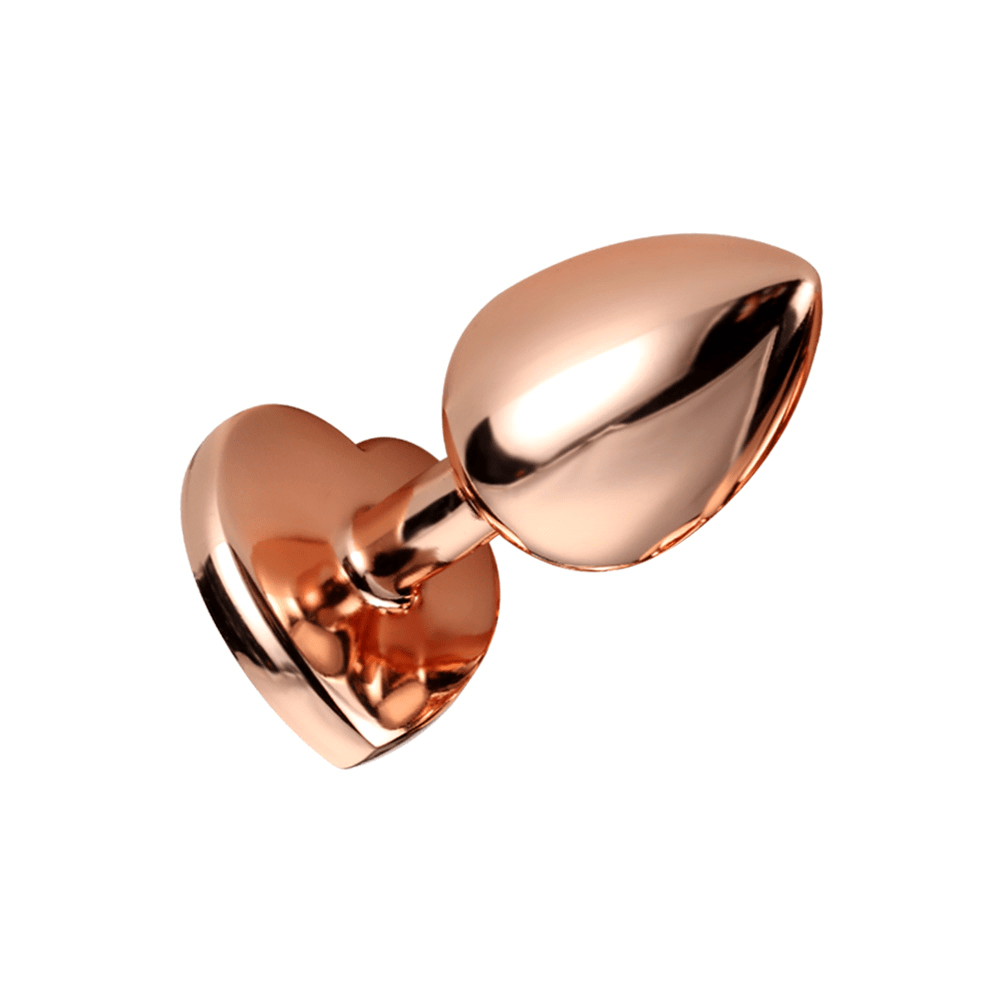 Medium Rose Gold Plated Steel Nobu Fetish Anal Plug with Heart Crystal