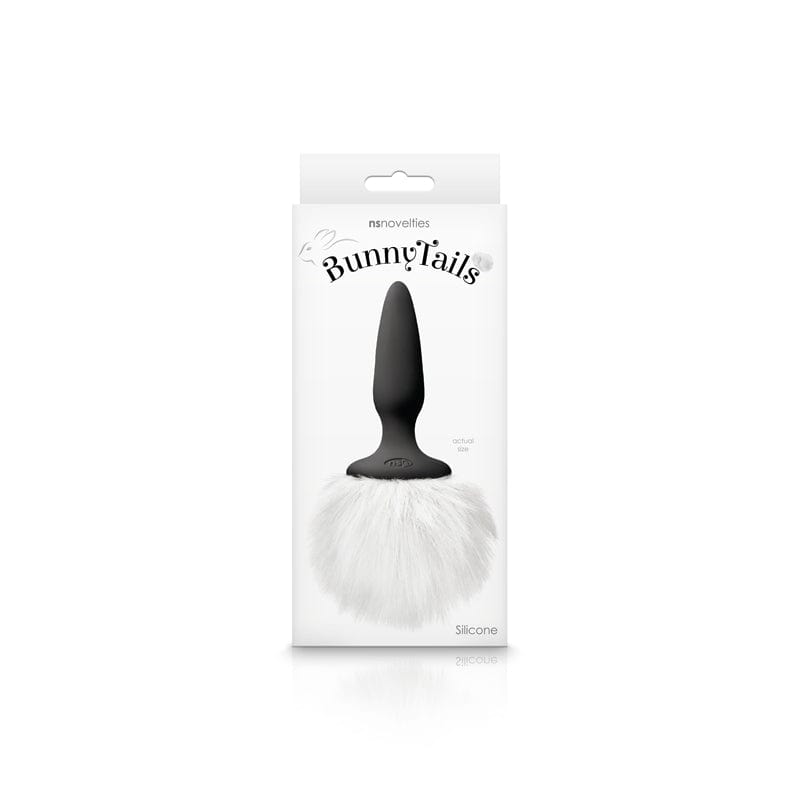NS Novelties Mini Black Butt Plug with Soft White Fur Bunny Tails for Adult Role - Playing