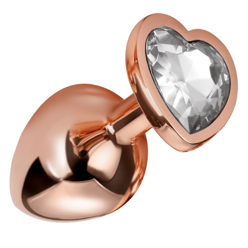 Medium Rose Gold Plated Steel Nobu Fetish Anal Plug with Heart Crystal