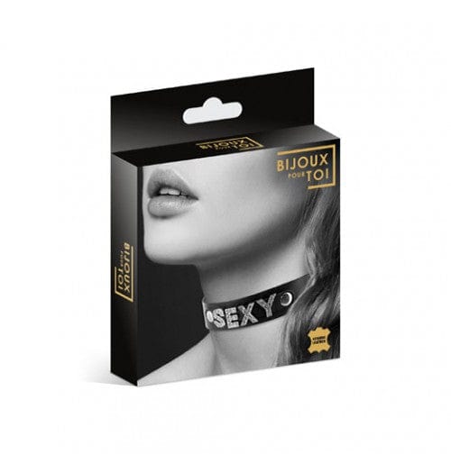 Bijoux Pour Toi Glamorous Rhinestone - Adorned Sexy Bovine Leather Necklace for Fashion Lovers